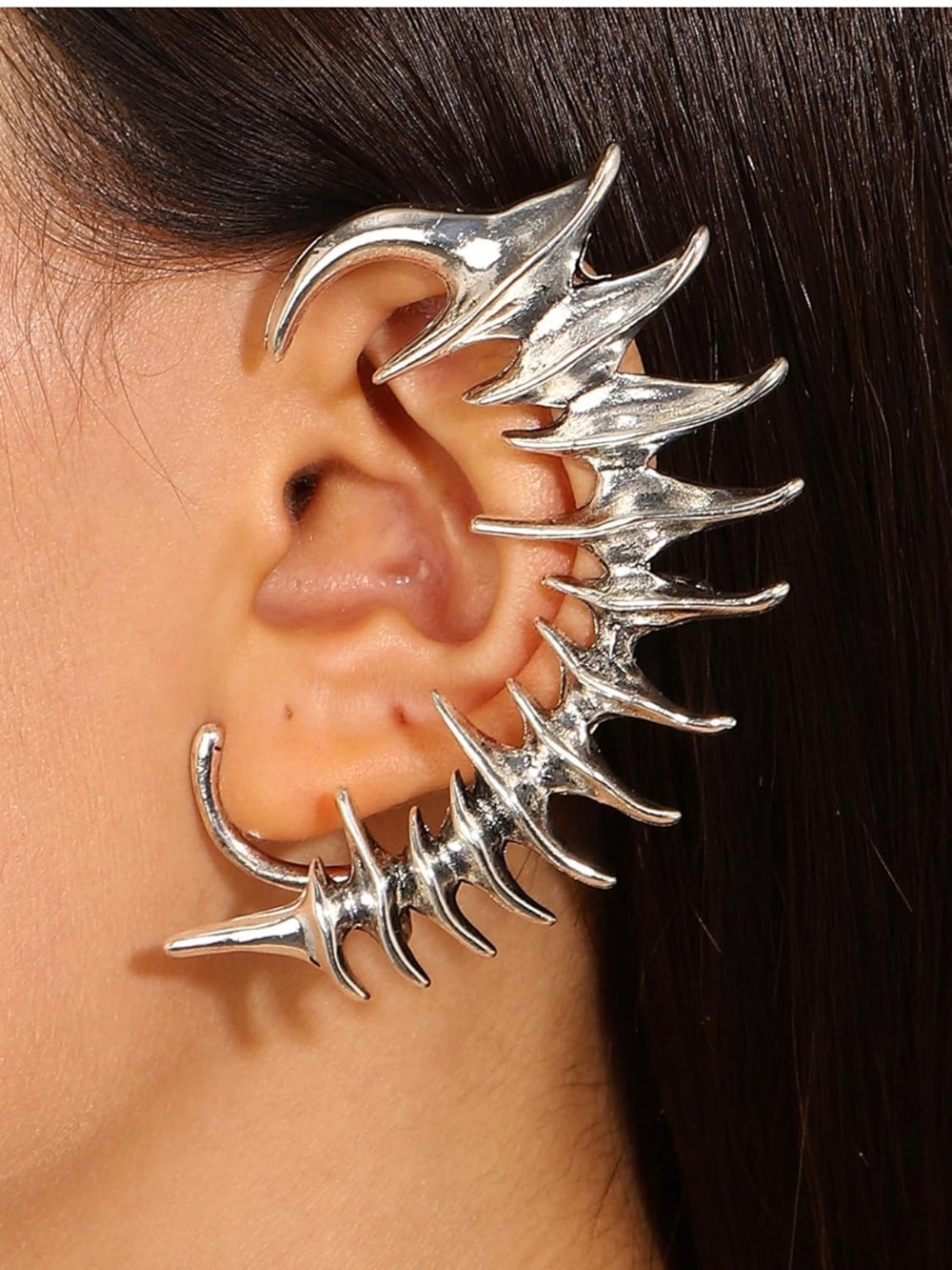 Silver Spine Ear Cuff | Punk Ear Wrap Earring | Gothic Statement Ear Jewelry